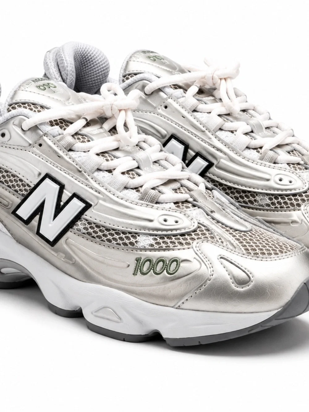 New Balance Metallic Silver and White 1000 Runner Sneakers